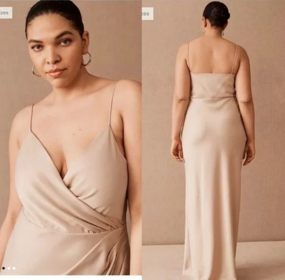 BHLDN Freya Satin Charmeuse Dress in Oyster Neutral Nude Womens US14 New